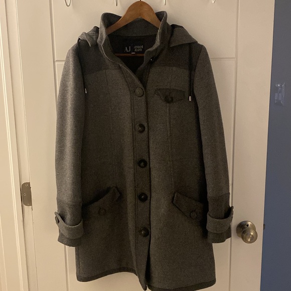 Armani Jeans 3/4 wool coat two tone grey size 8 - Picture 5 of 5